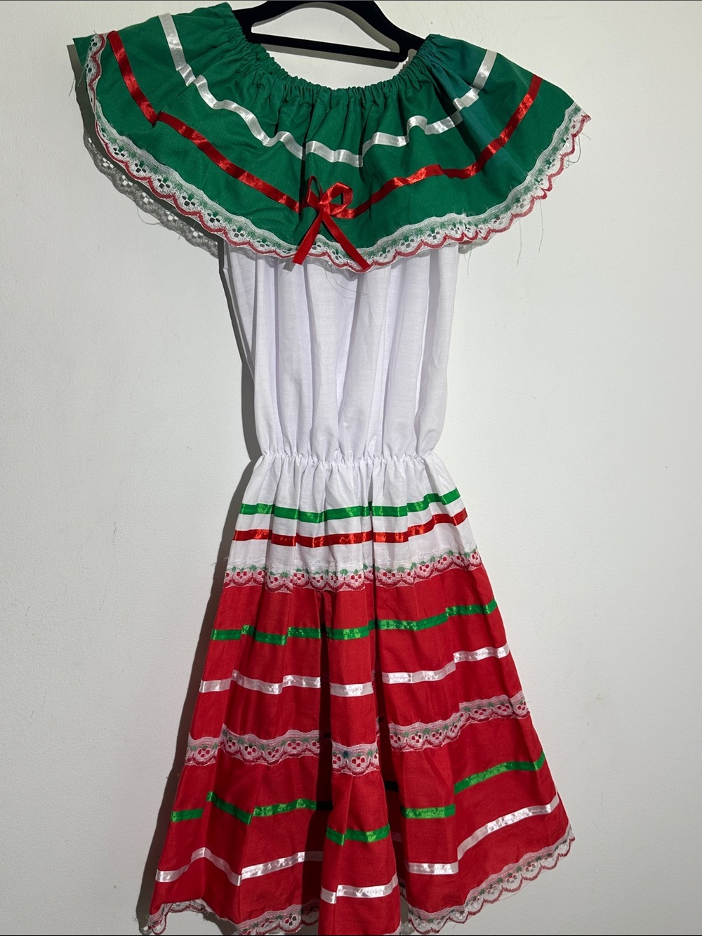 Girls' Festive Mexican-Style Dress Costume - Green, Red & White